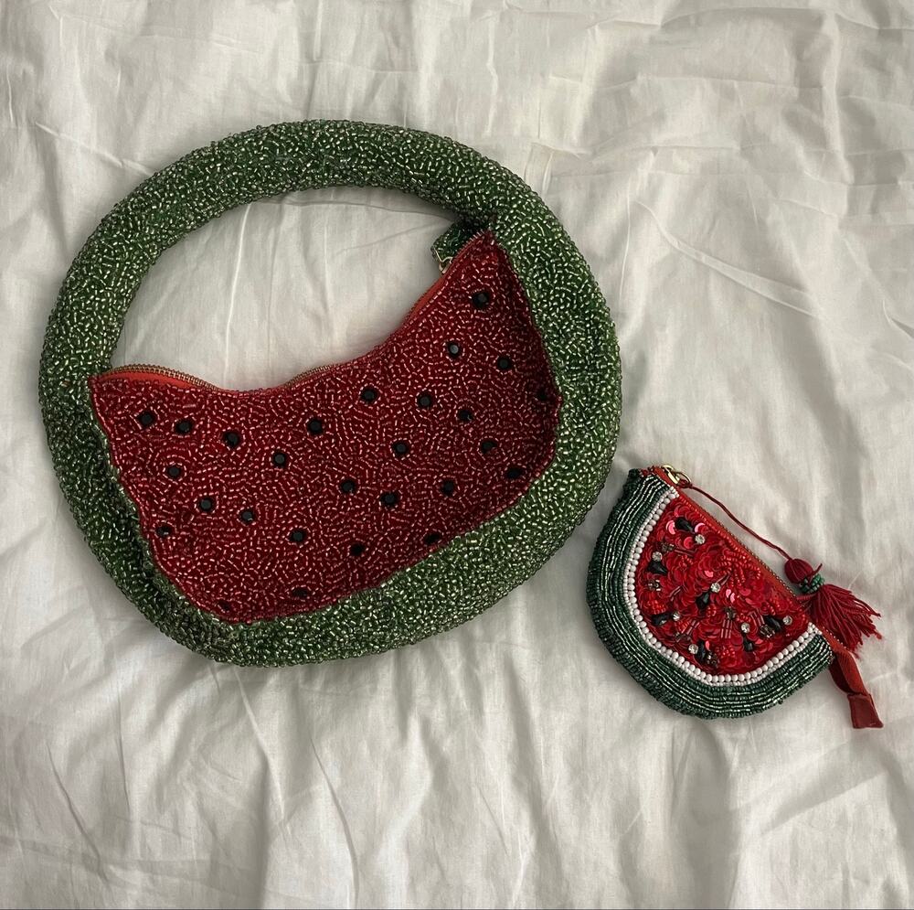 ANTHROPOLOGIE | Beaded Watermelon Bag + Coin Purse Bundle